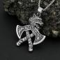 Preview: Vintage Vikings-Halskette mit Doppelaxt-Anhänger, 316L Edelstahl, verblasst nicht, klassische Wolfskopf-Halsketten, nordischer Schmuck